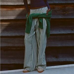 Aerie Green and White Striped Street Flannel trouser pj